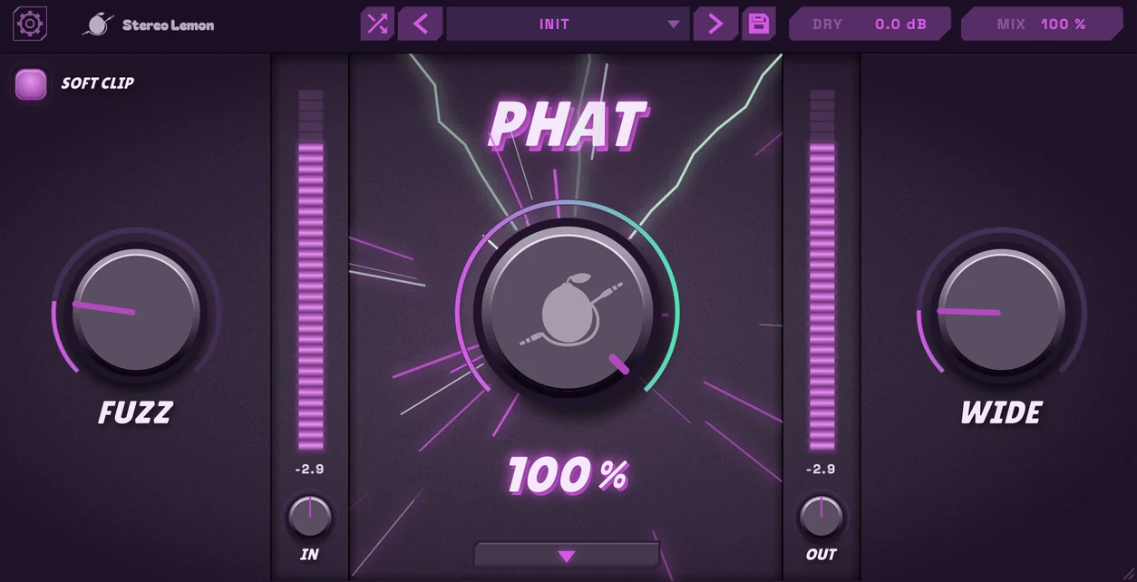 PHAT in its VOID theme — the same controls in purple on near-black